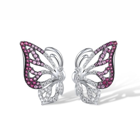Sterling Silver w/ Black White Plating Earrings Created Pink Sapphire,Created Ruby,White Cubic Zirconia (E316593CPRZSK925)