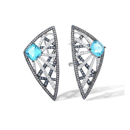 Sterling Silver w/ Black White Plating Earrings Blue Glass,Blue Spinel,White Cubic Zirconia (E316594BGNZSK925)