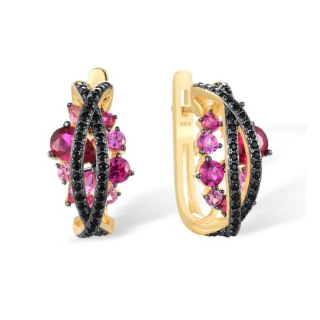 Sterling Silver w/ Yellow Black Plating Earrings Black spinel,Created Pink Sapphire,Created Ruby (E316655BCPRSC925)
