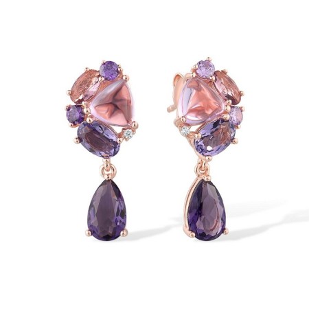 Sterling Silver w/ Rose Plating Earrings Amethyst Cubic Zirconia,Purple Glass,White Cubic Zirconia (E316672APGZSR925)