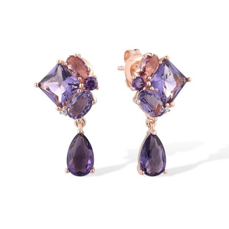 Sterling Silver w/ Rose Plating Earrings Amethyst Cubic Zirconia,Purple Glass,White Cubic Zirconia (E316673APGZSR925)