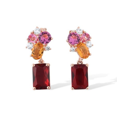 Sterling Silver w/ Rose Plating Earrings Pink Glass,Red Glass,White Cubic Zirconia,Yellow Glass (E316674MULSR925)