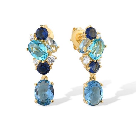 Sterling Silver w/ Yellow Plating Earrings Blue Glass,White Cubic Zirconia (E316676BLGZSY925)
