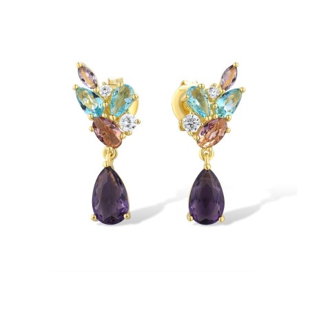 Sterling Silver w/ Yellow Plating Earrings Blue Glass,Purple Glass,White Cubic Zirconia (E316677UBGZSY925)