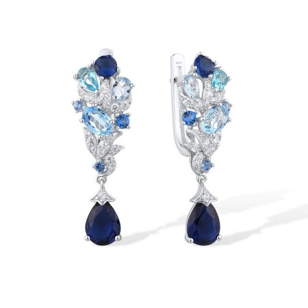 Sterling Silver Earrings Blue Glass,Blue Spinel,White Cubic Zirconia (E316678BGNZSL925)