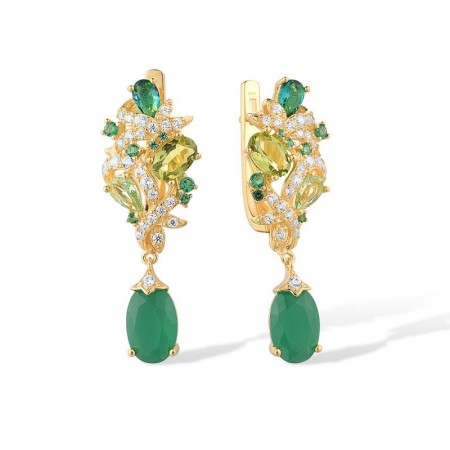 Sterling Silver w/ Yellow Plating Earrings Green Glass,Green Spinel,White Cubic Zirconia (E316679GGNZSY925)