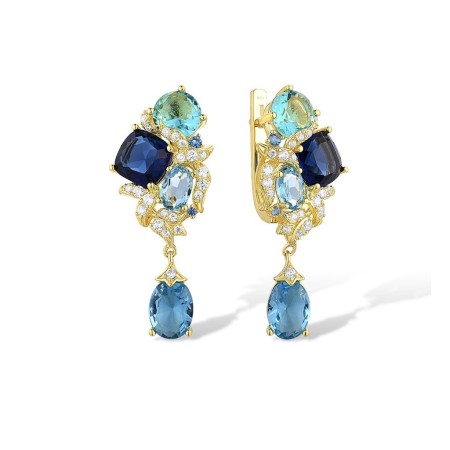 Sterling Silver w/ Yellow Plating Earrings Blue Glass,Blue Spinel,White Cubic Zirconia (E316680BGNZSY925)