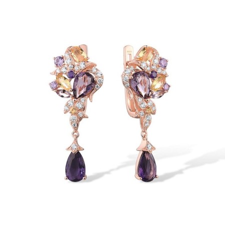 Sterling Silver w/ Rose Plating Earrings Amethyst Cubic Zirconia,Purple Glass,White Cubic Zirconia,Yellow Glass,Yellow Nano Cubic Zirconia (Ci (E316681MULSR925)