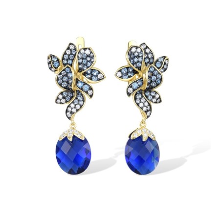 Sterling Silver w/ Yellow Black Plating Earrings Blue Glass,Blue Spinel,White Cubic Zirconia (E316682BGNZSC925)