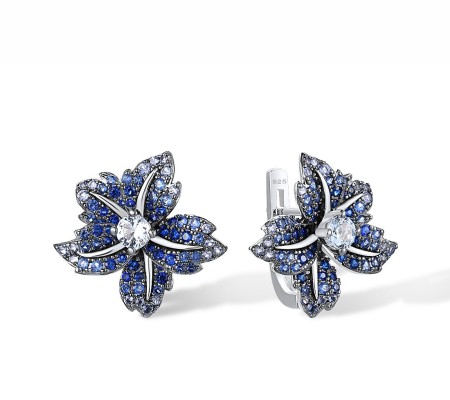 Sterling Silver w/ Black White Plating Earrings Blue Nano Cubic Zirconia,Blue Spinel (E316702BNNZSK925)