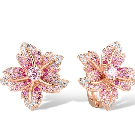 Sterling Silver w/ Rose Plating Earrings Created Pink Sapphire,Created Ruby,Pink Cubic Zirconia,White Cubic Zirconia (E316702MULSR925)