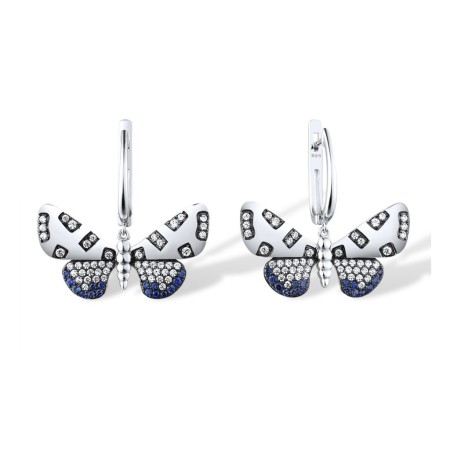 Sterling Silver w/ Black White Plating Earrings Blue Nano Cubic Zirconia,White Cubic Zirconia (E316713BZZSK925)