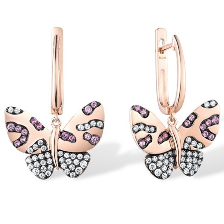 Sterling Silver w/ Rose Black Plating Earrings Created Pink Sapphire,White Cubic Zirconia (E316714CPSZSD925)