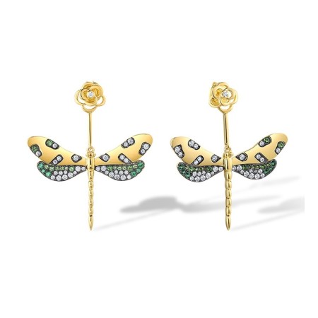 Sterling Silver w/ Yellow Black Plating Earrings Green Spinel,White Cubic Zirconia (E316716GSZSC925)