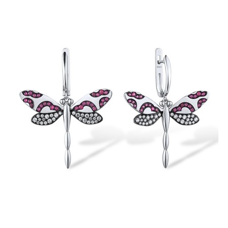 Sterling Silver w/ Black White Plating Earrings Created Ruby,White Cubic Zirconia (E316717CRZSK925)