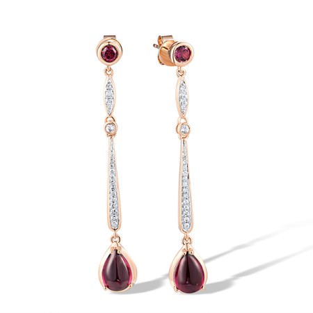 14KRW  Rhodolite Garnet,White Topaz Earrings (E316720RGW14KRW)