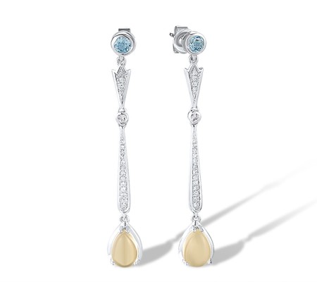 14KW Earrings Blue Topaz (Swiss Blue),Diamond,Lemon Quartz,White Topaz (E316721BLWT14KW)