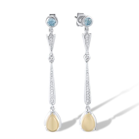 14KW Earrings Blue Topaz (Swiss Blue),Diamond,Lemon Quartz,White Topaz (E316721BLWT14KW)