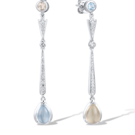 14KW Earrings Blue Topaz (Sky Blue),Blue Topaz (Swiss Blue),Diamond,Lemon Quartz,White Topaz (E316721MUL14KW)