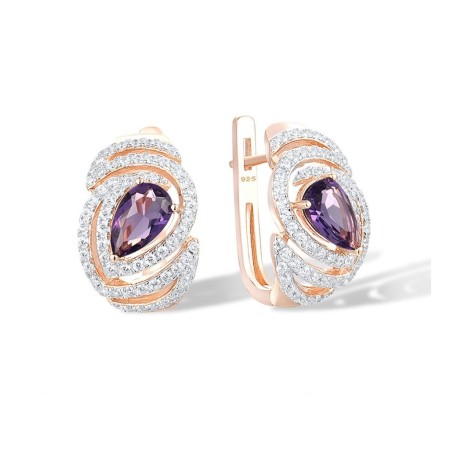 Sterling Silver w/ IONIC ROSE PLATING Earrings Purple Glass,White Cubic Zirconia (E316754PGZSQ925)