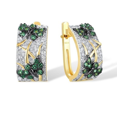 Sterling Silver w/ Yellow Black White Plating Earrings Green Spinel,White Cubic Zirconia (E316767GSZSZ925)