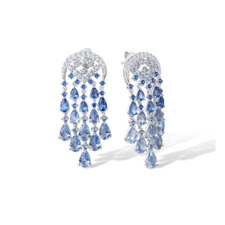Sterling Silver Earrings Blue Glass,Blue Spinel,White Cubic Zirconia (E316792BGNZSL925)