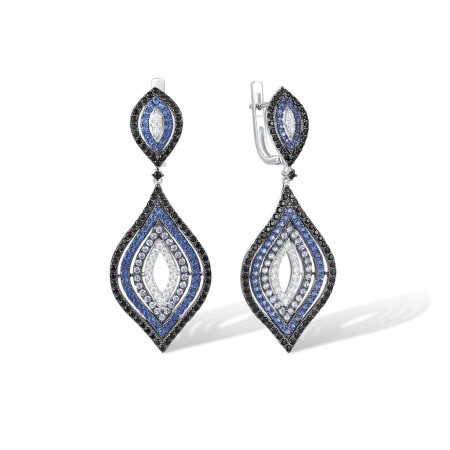 Sterling Silver w/ Black White Plating Earrings Synthetic Blue Spinel,White Cubic Zirconia (E316799BNBZSK925)