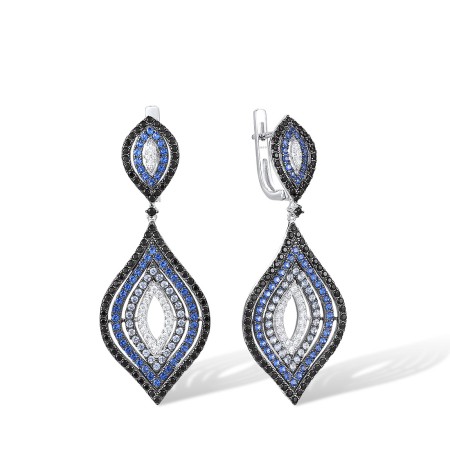 Sterling Silver w/ Black White Plating Earrings Black spinel,Blue Nano Cubic Zirconia,Blue Spinel,White Cubic Zirconia (E316799MULSK925)