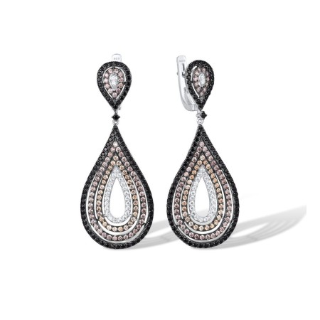 Sterling Silver w/ Black White Plating Earrings Black spinel,Champagne Cubic Zirconia,Nano Brown Spinel,White Cubic Zirconia (E316800MULSK925)