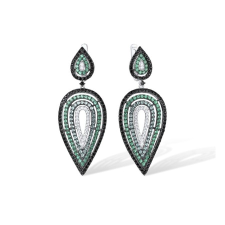 Sterling Silver w/ Black White Plating Earrings Black spinel,Green Spinel,White Cubic Zirconia (E316801BGSZSK925)
