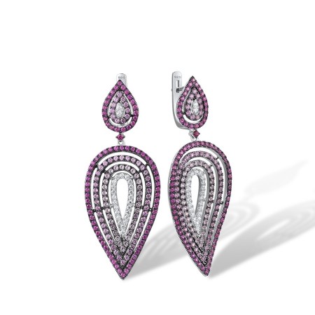 Sterling Silver w/ Black White Plating Earrings Created Pink Sapphire,Created Ruby,White Cubic Zirconia (E316801CPRZSK925)