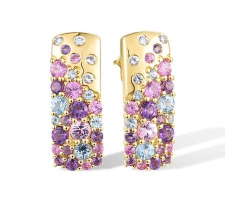 14KY Earrings Diamond,Pink Sapphire,White Topaz,Amethyst,Blue Topaz (Swiss Blue) (E316811MUL14KY)