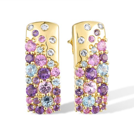 14KY Earrings Diamond,Pink Sapphire,White Topaz,Amethyst,Blue Topaz (Swiss Blue) (E316811MUL14KY)