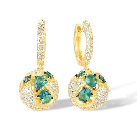 Sterling Silver w/ Yellow Black Plating Earrings Green Glass,Green Spinel,White Cubic Zirconia (E316821GGNZSC925)