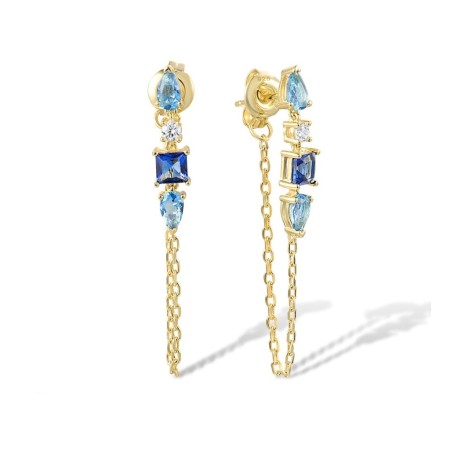 Sterling Silver w/ Yellow Plating Earrings Blue Glass,White Cubic Zirconia (E316824BLGZSY925)