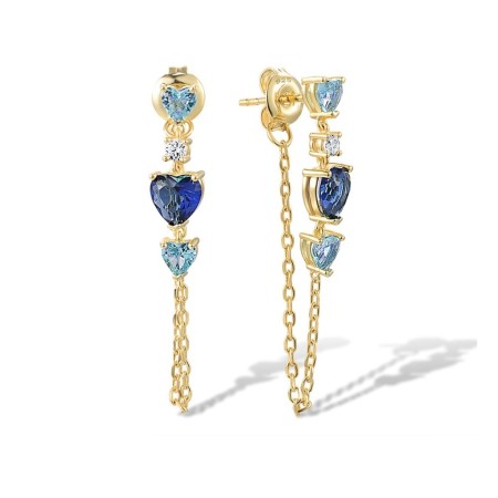 Sterling Silver w/ Yellow Plating Earrings Blue Glass,White Cubic Zirconia (E316826BLGZSY925)