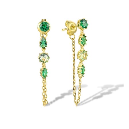 Sterling Silver w/ Yellow Plating Earrings Green Glass (E316827GRGSY925)