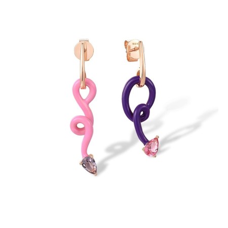 Sterling Silver w/ Rose Plating Earrings Enamel,Pink Glass,Purple Glass (E316828ENA1SR925)