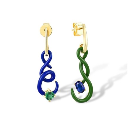 Sterling Silver w/ Yellow Plating Earrings Blue Glass,Enamel,Green Glass (E316831ENASY925)