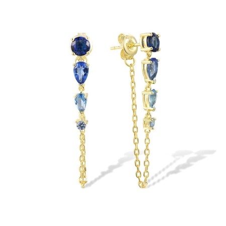 Sterling Silver w/ Yellow Plating Earrings Blue Glass,Blue Spinel (E316837BNGSY925)