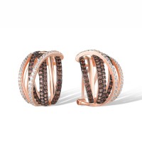 Sterling Silver w/ Rose Black Plating Earrings Nano Brown Spinel,White Cubic Zirconia (E316839NBZSD925)