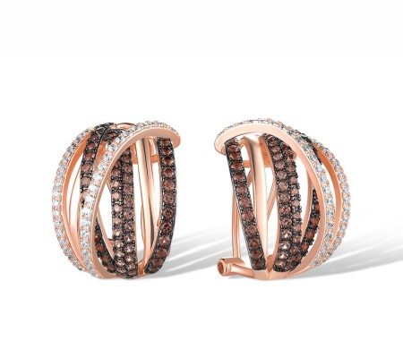 Sterling Silver w/ Rose Black Plating Earrings Nano Brown Spinel,White Cubic Zirconia (E316839NBZSD925)