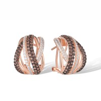 Sterling Silver w/ Rose Black Plating Earrings Nano Brown Spinel,White Cubic Zirconia (E316840NBZSD925)