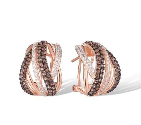 Sterling Silver w/ Rose Black Plating Earrings Nano Brown Spinel,White Cubic Zirconia (E316840NBZSD925)