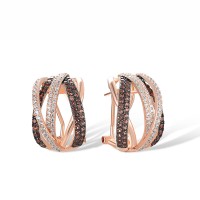 Sterling Silver w/ Rose Black Plating Earrings Nano Brown Spinel,White Cubic Zirconia (E316841NBZSD925)