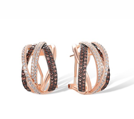 Sterling Silver w/ Rose Black Plating Earrings Nano Brown Spinel,White Cubic Zirconia (E316841NBZSD925)