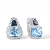 Sterling Silver Earrings Blue Glass,Blue Spinel,White Cubic Zirconia (E316880BGNZSL925)
