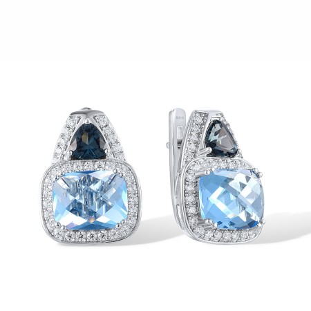 Sterling Silver Earrings Blue Glass,Blue Spinel,White Cubic Zirconia (E316880BGNZSL925)