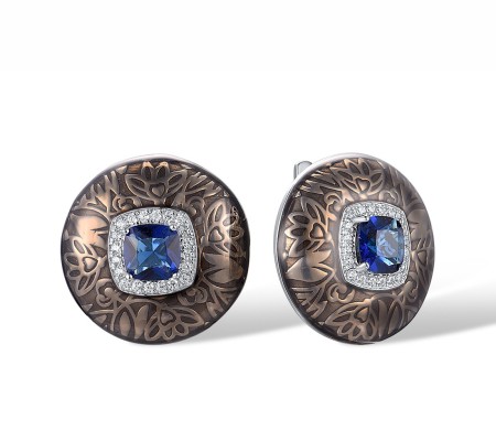 Sterling Silver Earrings Blue Glass,Enamel,White Cubic Zirconia (E316883ENASL925)