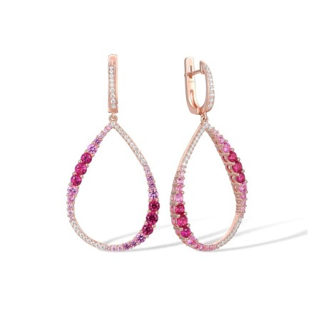 Sterling Silver w/ Rose Plating Earrings Created Pink Sapphire,Created Ruby,White Cubic Zirconia (E316890CPRZSR925)